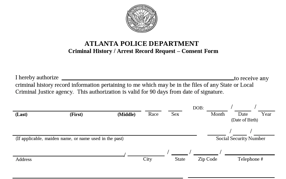 A screenshot of the form that can be used to request criminal data from the Atlanta Police Department.